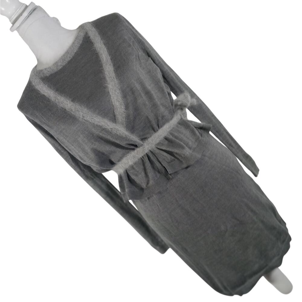 GIORDANO LADIES! SOFT WOOL BLEND GRAY, ANGORA TRIM KNIT SWEATER DRESS! SZ S